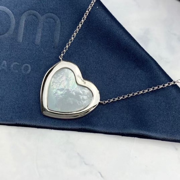 Silver Heart Necklace with Mother of Pearl - Picture 1 of 5